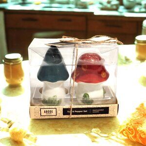 Abode Collectible Ceramic Mushrooms Salt & Pepper Shakers Set